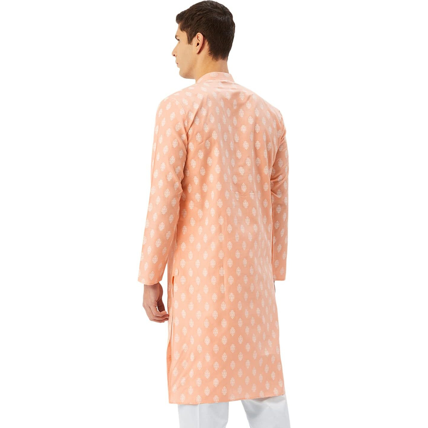 Jompers Men's Cotton Floral Printed Kurta. (Peach, M)