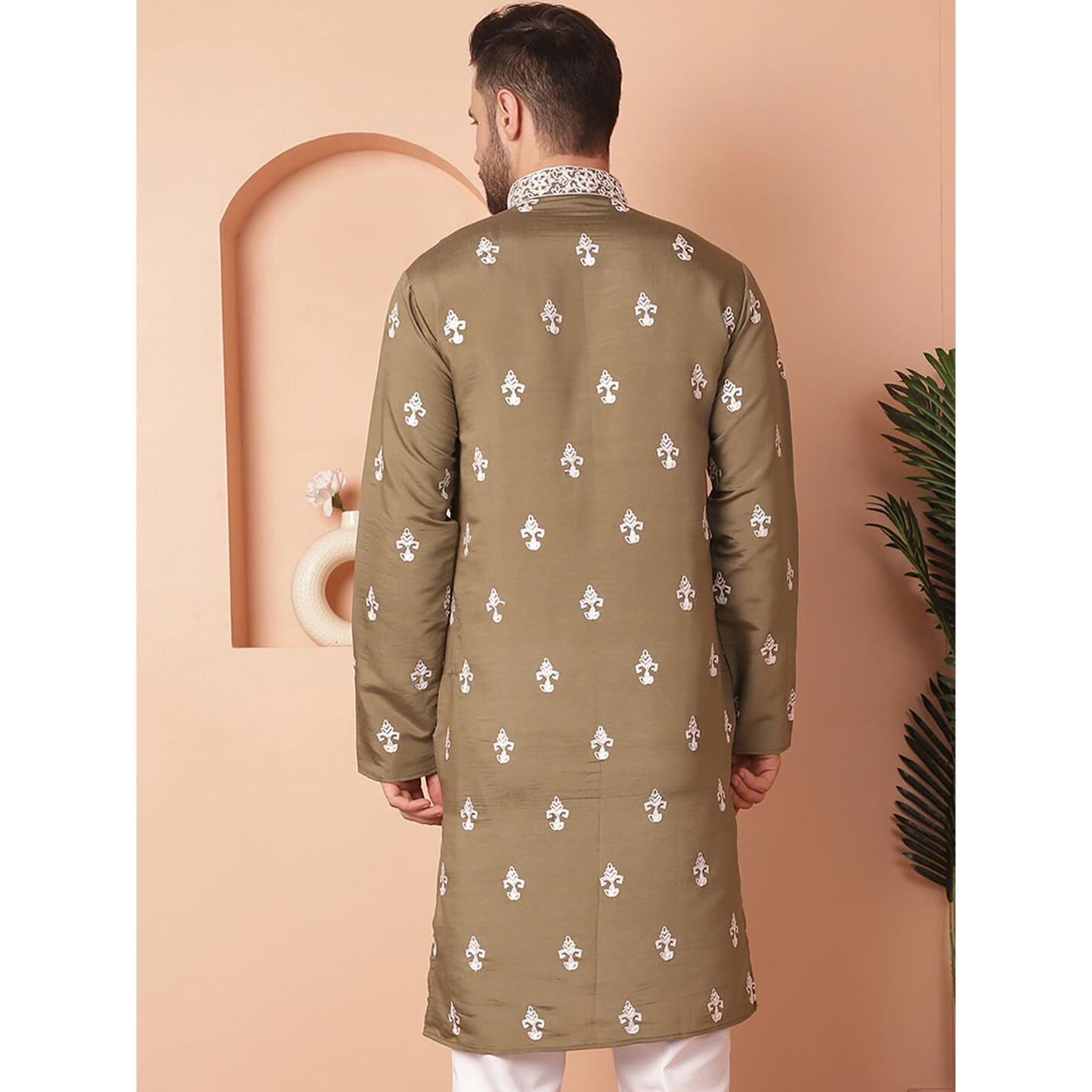 Jompers Men Brown Chikankari Embroidered Kurtas (Brown, L)