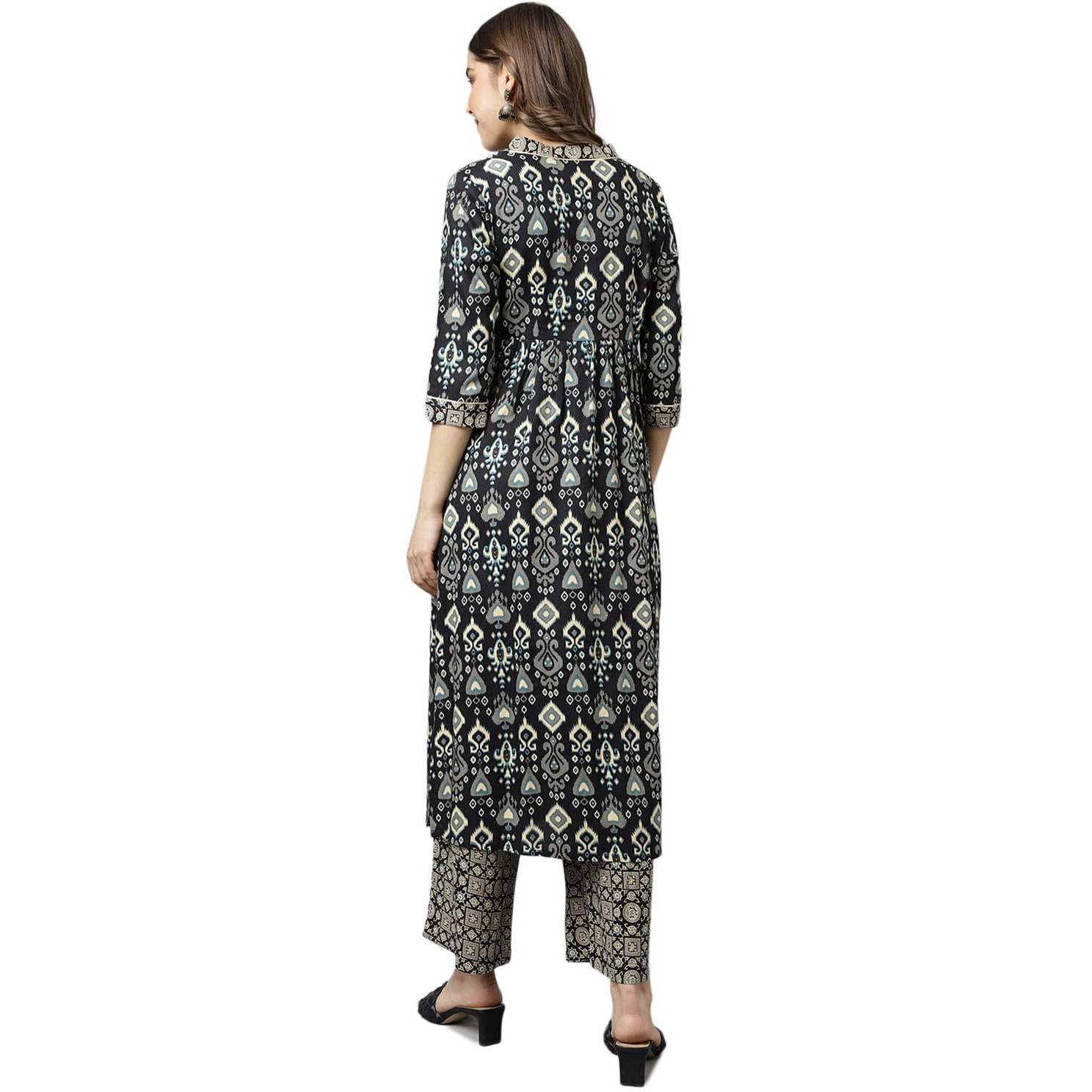 Fiorra Women's Black Cotton A-Line Kurta With Palazzo Set0099 Black