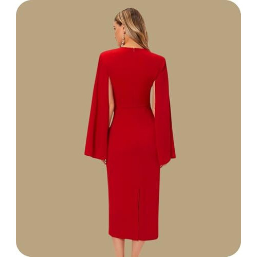 Greciilooks One-Piece Below The Knee Bodycon Dress For Women (Gl-Wd1174-Large-Red)
