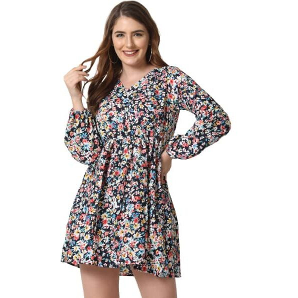 Greciilooks Women's Rayon Full Sleeve A-Line Knee-Length Western Dresses For Women Or Girls (Large, Multicolour)