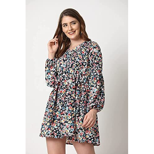 Greciilooks Women's Rayon Full Sleeve A-Line Knee-Length Western Dresses For Women Or Girls (Large, Multicolour)