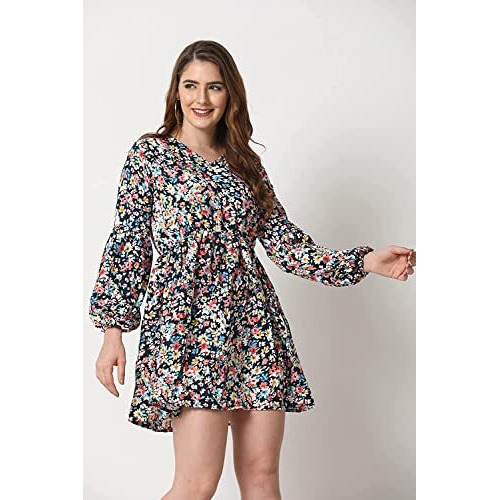 Greciilooks Women's Rayon Full Sleeve A-Line Knee-Length Western Dresses For Women Or Girls (Large, Multicolour)