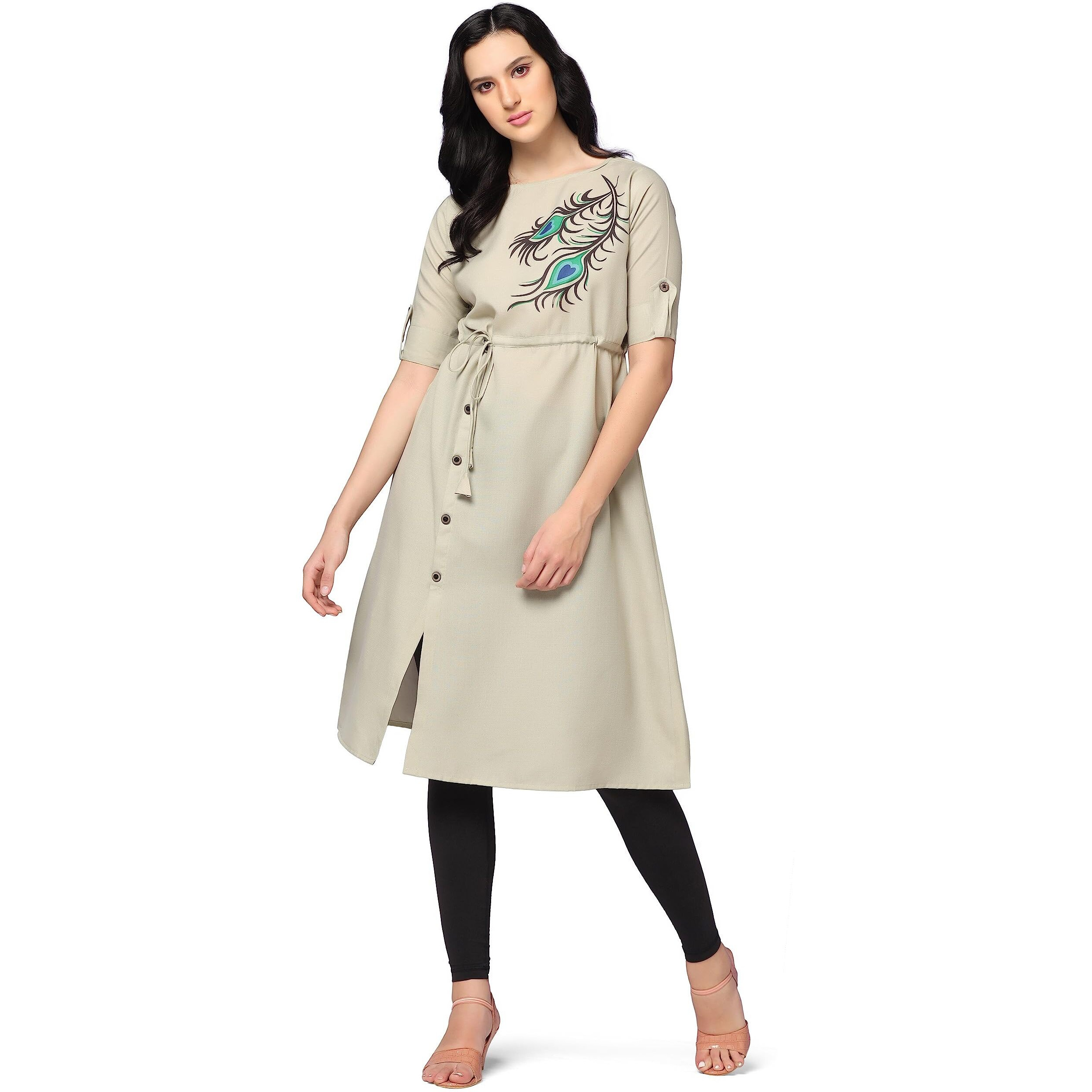 Greciilooks Women Rayon Casual Regular Fit Kurti (Grey, Xxx-Large)