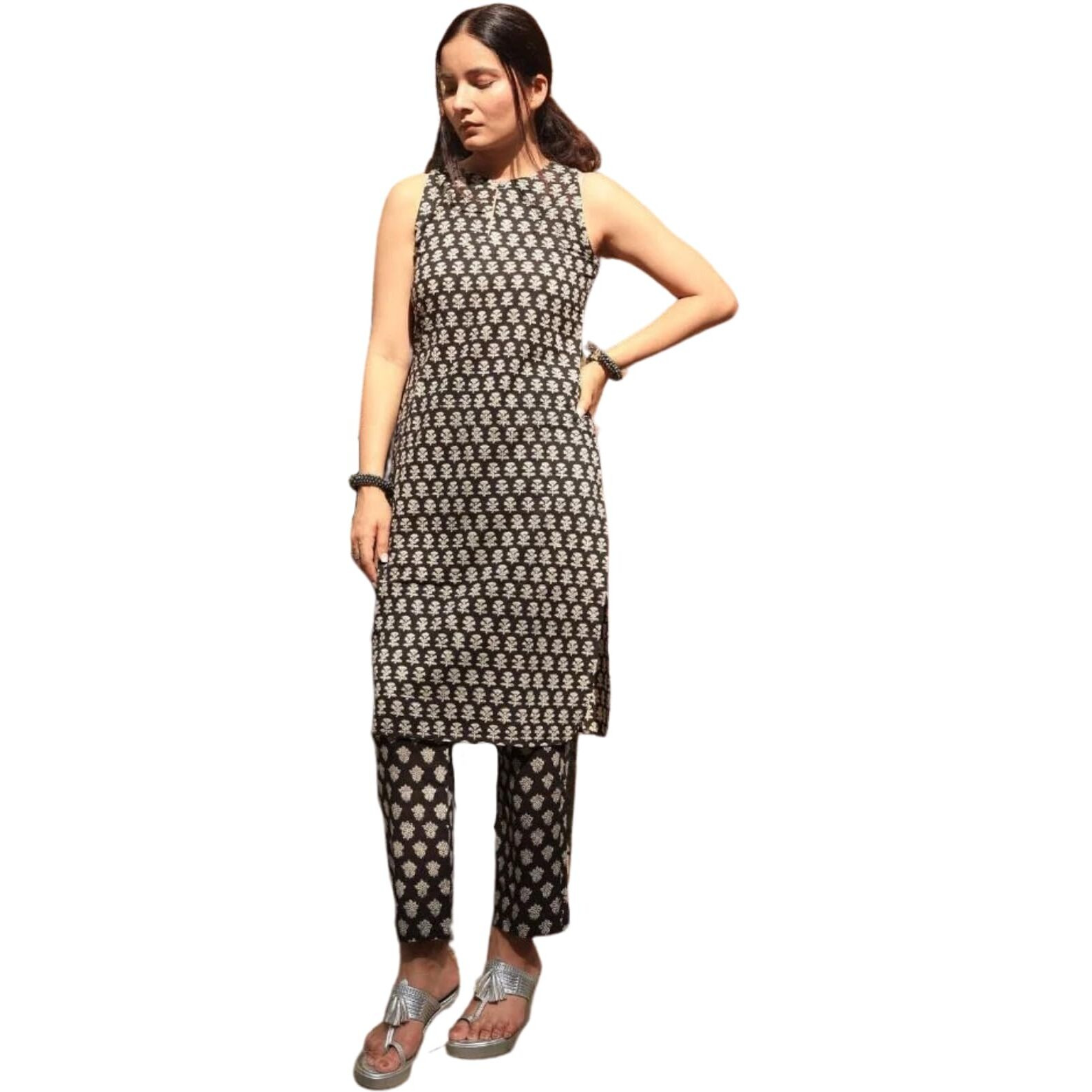 Greciilooks Women Rayon A-Line Regular Fit Kurta Set (Black, Xxx-Large)