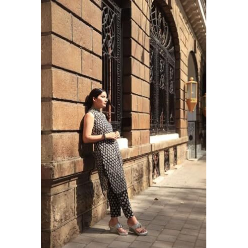 Greciilooks Women Rayon A-Line Regular Fit Kurta Set (Black, Xxx-Large)