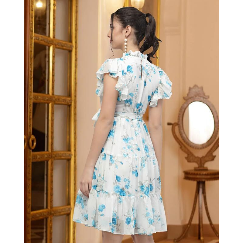 I Enterprise Women's Georgette A-Line Knee-Length Dress (Zy_Ma11_Blue