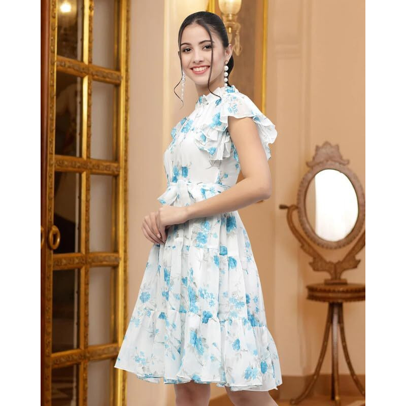 I Enterprise Women's Georgette A-Line Knee-Length Dress (Zy_Ma11_Blue