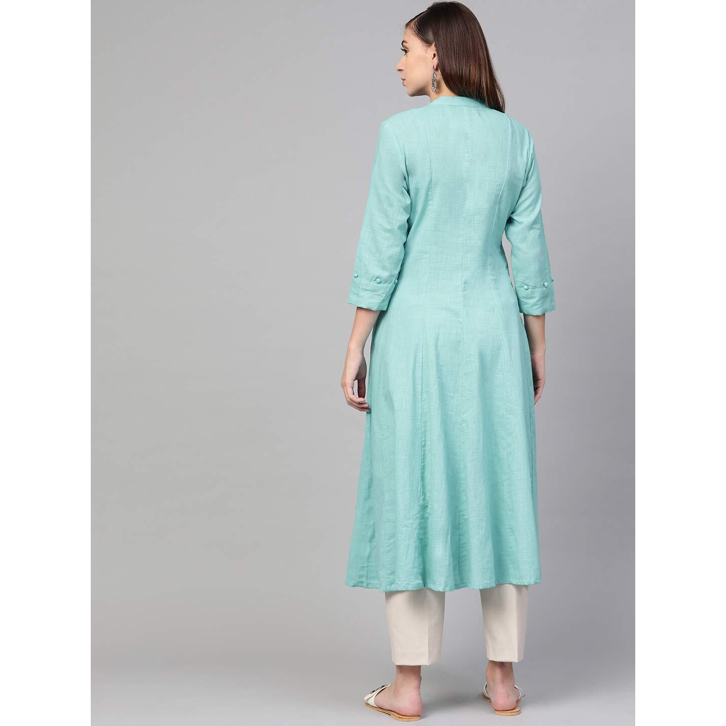 Idalia, Mandarin Collar, Chic Ethnic Look, Anarkali Dress, Anarkali Suit Dress, Cotton Kurta Set With 3/4 Sleeves, Knee-Length, Breathable Fabric