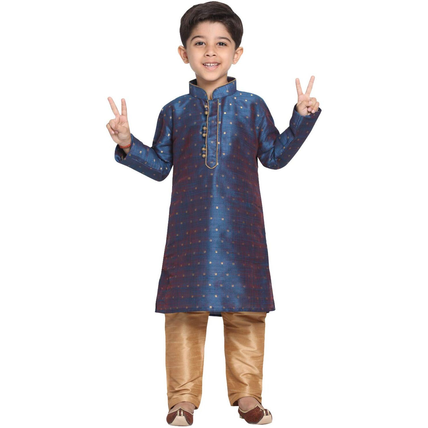 Jbn Creation Boys' Persian Blue And Rose Gold Silk Blend Kurta And Pyjama Set_Vasbk023Bunprg_30