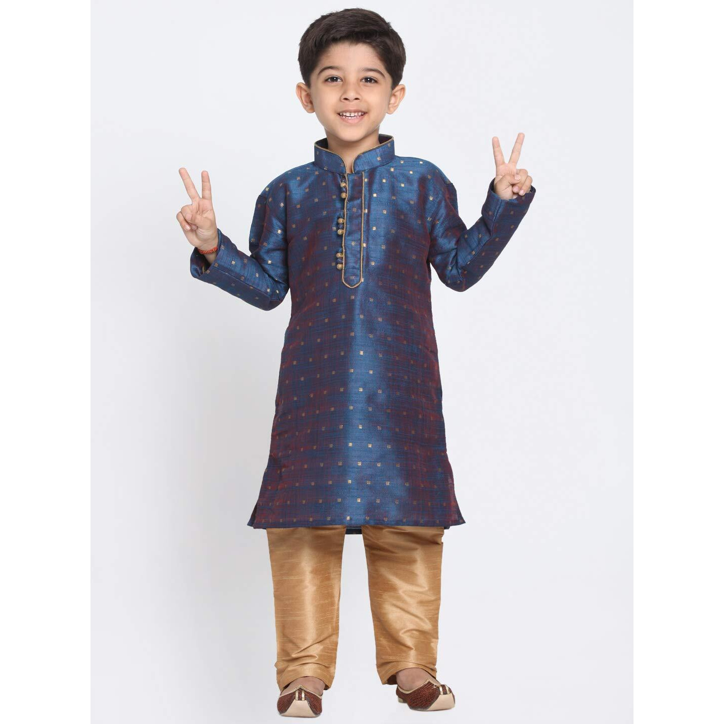 Jbn Creation Boys' Persian Blue And Rose Gold Silk Blend Kurta And Pyjama Set_Vasbk023Bunprg_30