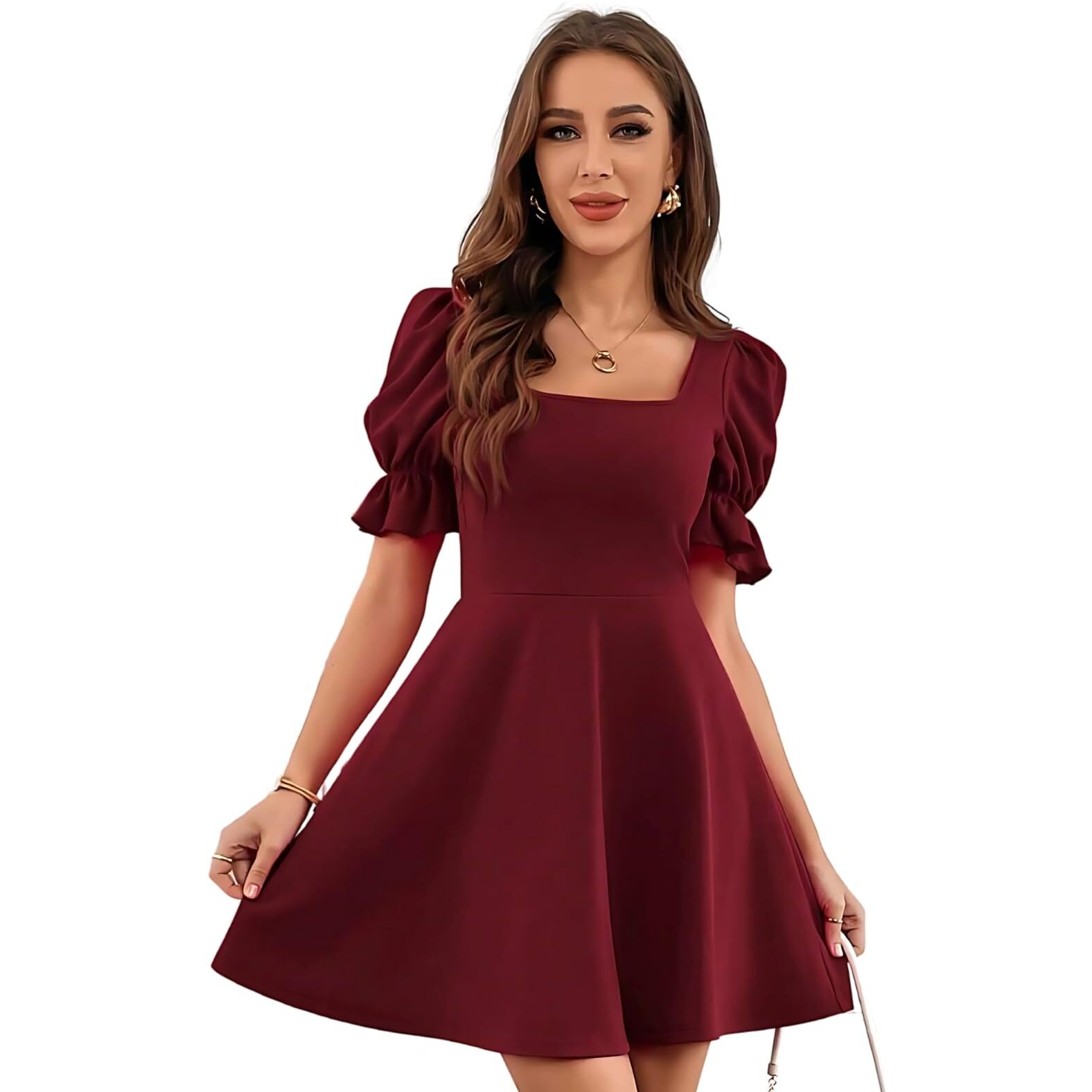 Leriya Fashion Women's Lycra Casual Mid-Thigh Length Dress (Lf-W.Dress-Wd1243_Red