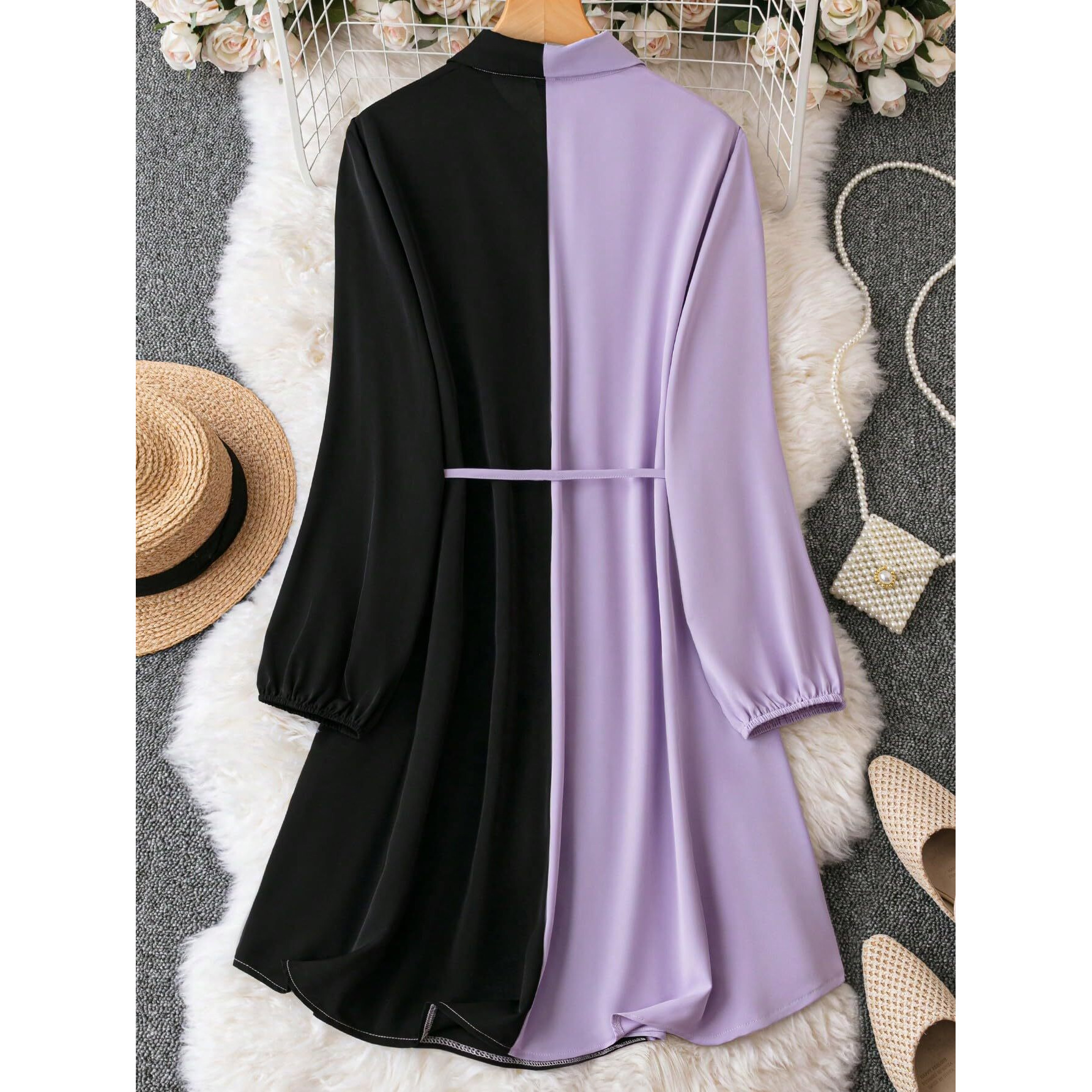 Om Sai Latest Creation Dresses For Women Colorblock One Piece Dress | Beach Wear Shirt Dress | Women's Vacation Outfits | Western Dress | Casual Dress For Women. (Large, Purple)