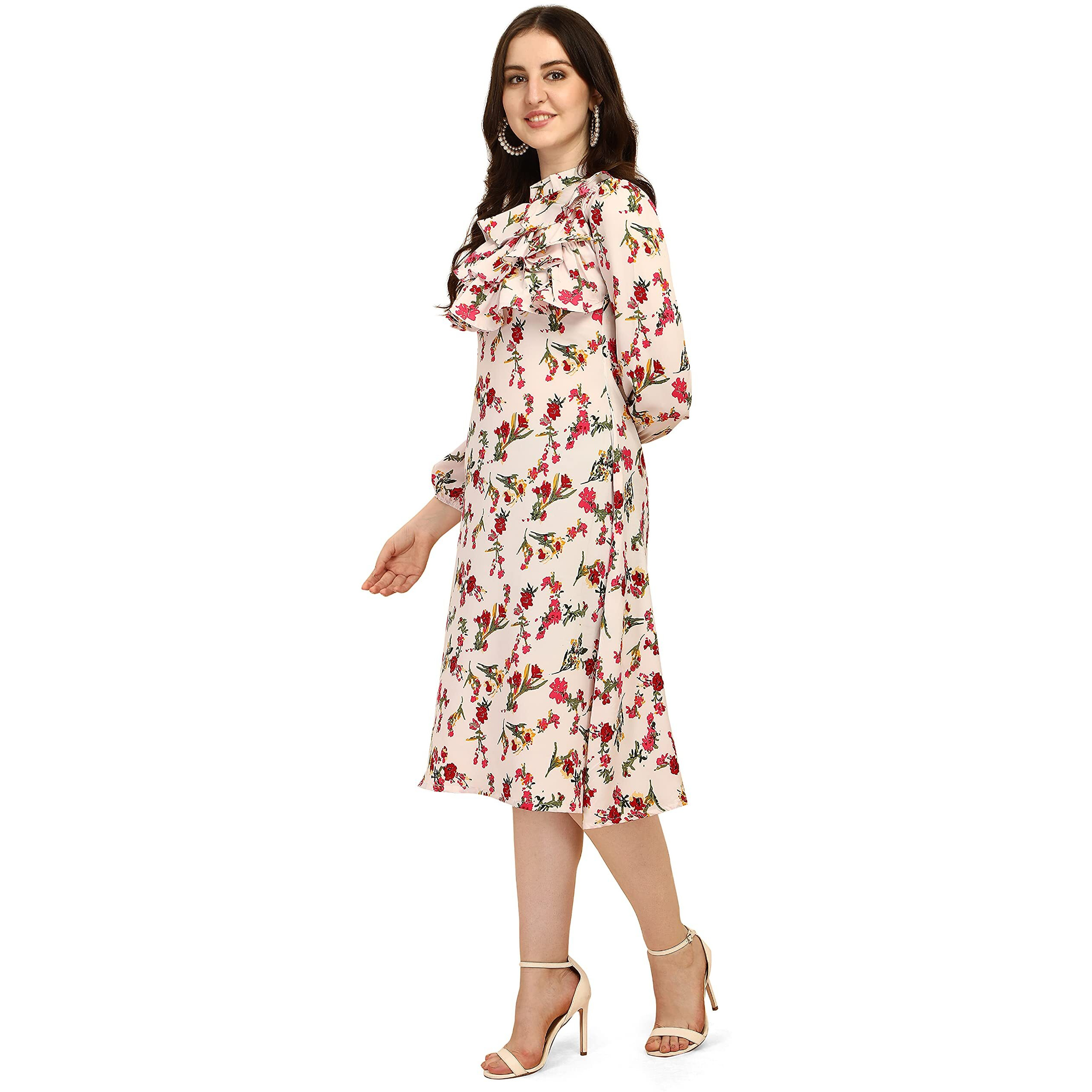 Oomph Women's Western & Fusion Wear Midi Dresses For Women, White - Md312