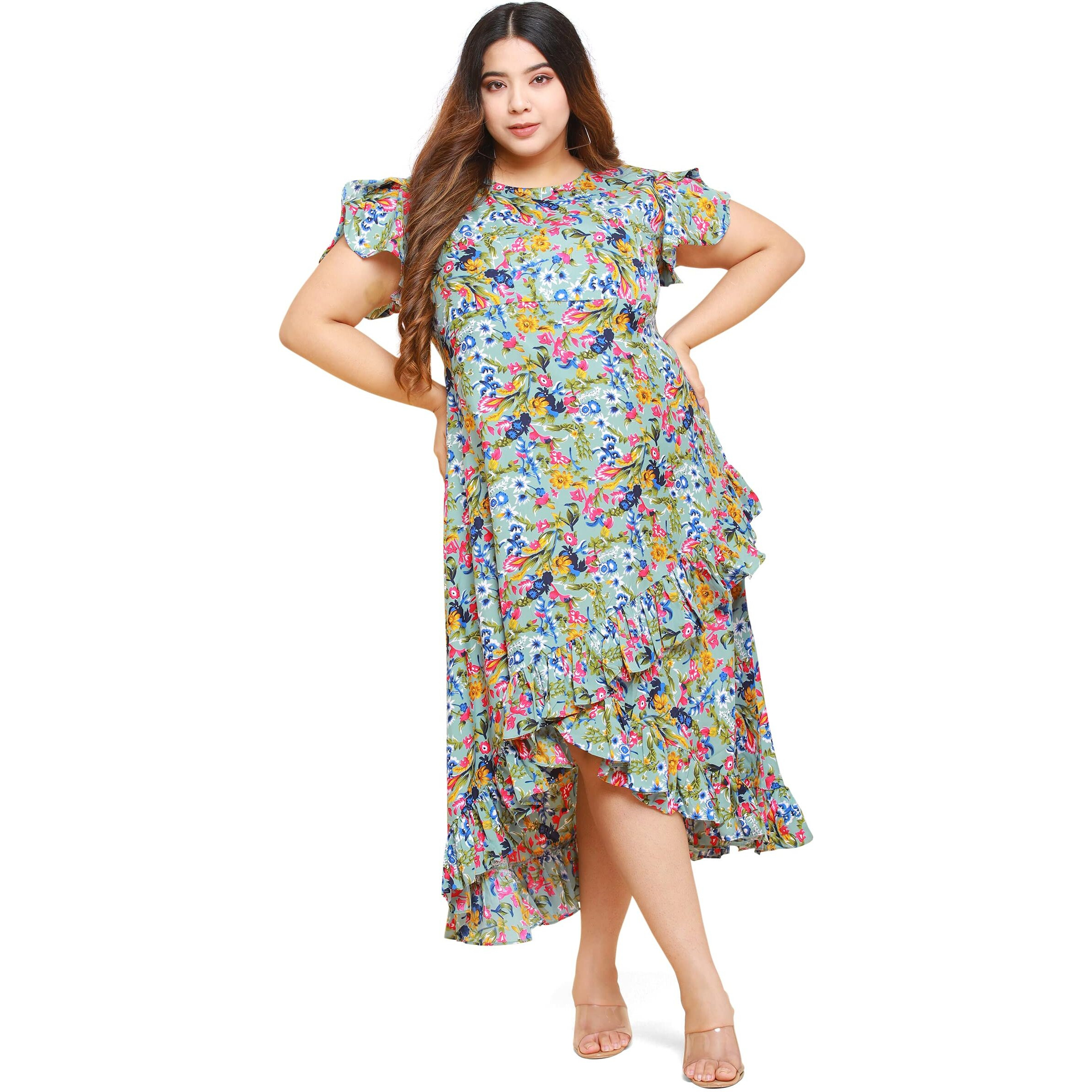 Oomph Women's Western & Fusion Wear Crepe Wrap Maxi Dress - Green