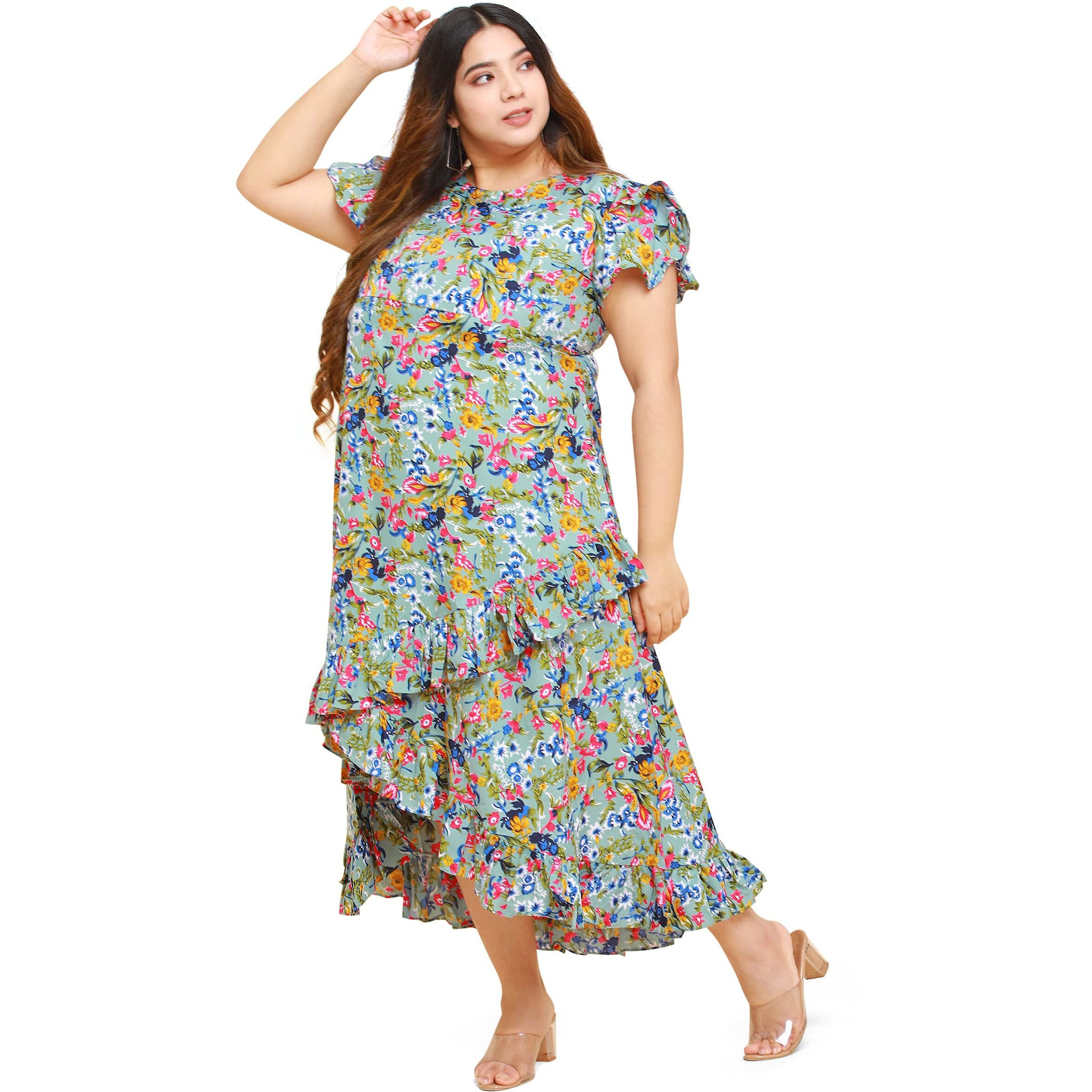 Oomph Women's Western & Fusion Wear Crepe Wrap Maxi Dress - Green