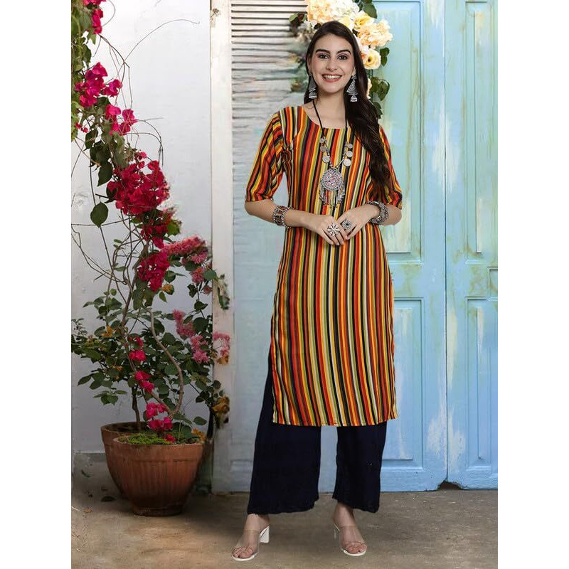 Pinkmint Women's Crepe Kurti For Women's Ethnic Printed Kurti For Women's (Pack Of 5)