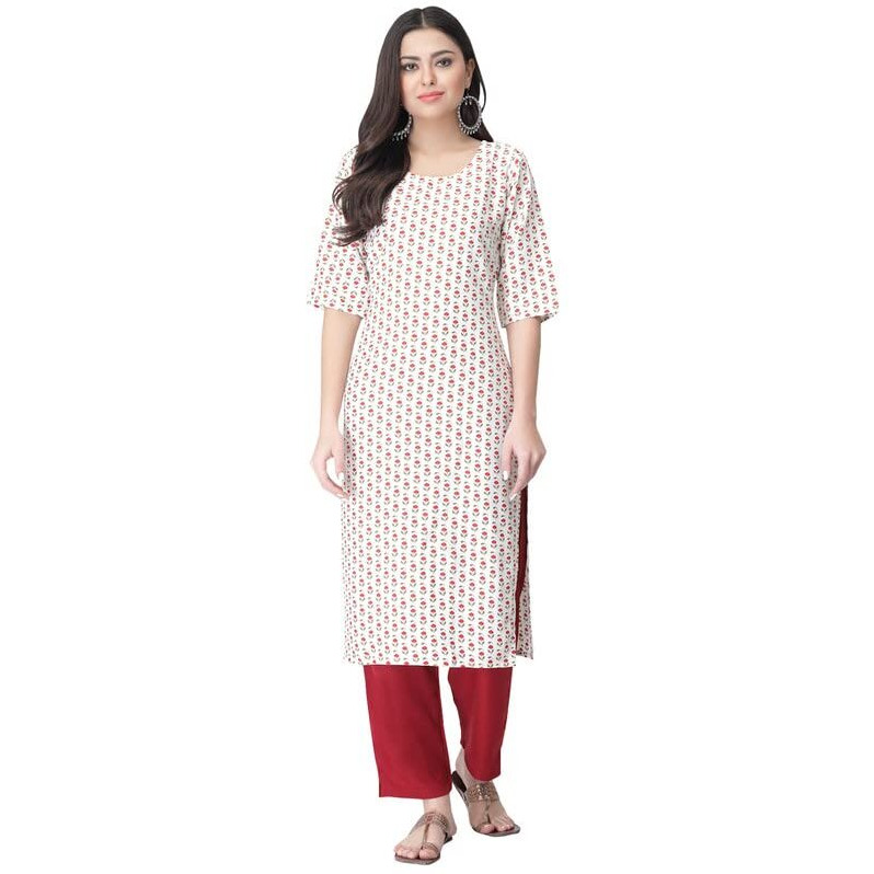 Pinkmint Women's Color Off-White Crepe Straight Kurta And Pant Set (Ukp-2009_Xxl)