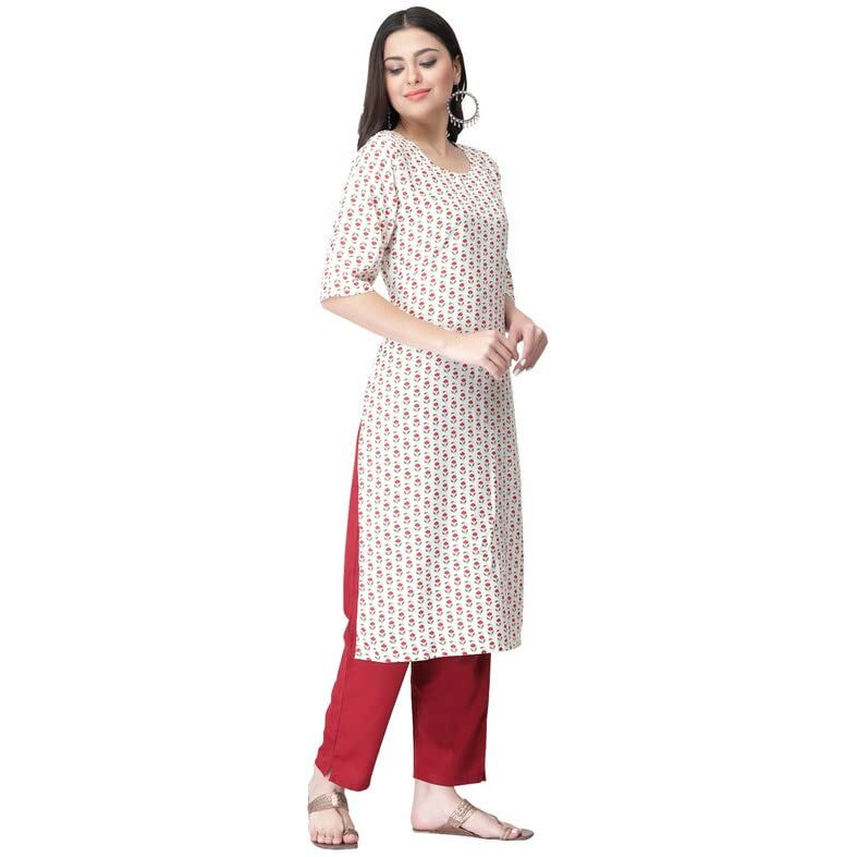 Pinkmint Women's Color Off-White Crepe Straight Kurta And Pant Set (Ukp-2009_Xxl)