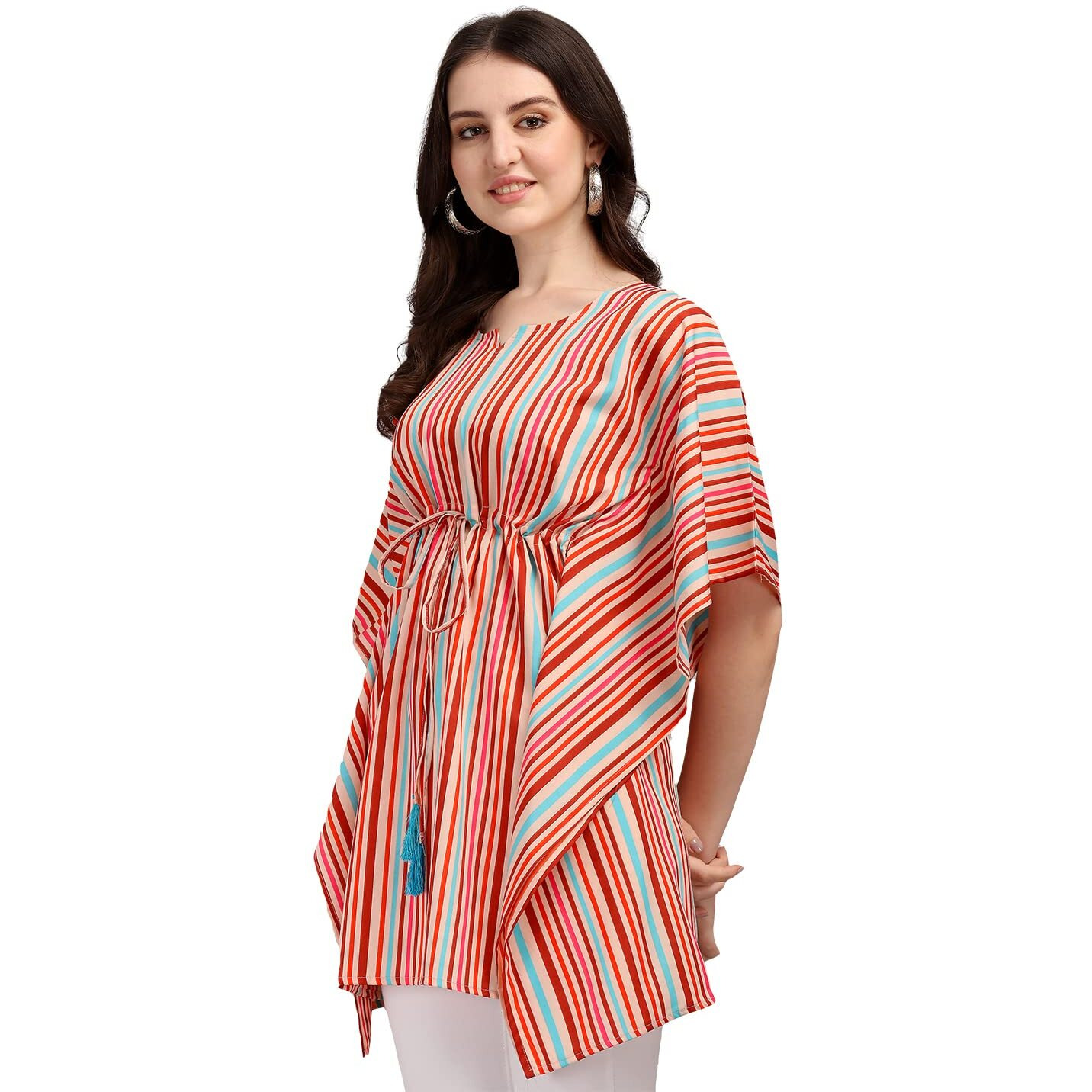 Preneum Women's Striped Regular Fit Kaftan (Kft-3_Pink M)