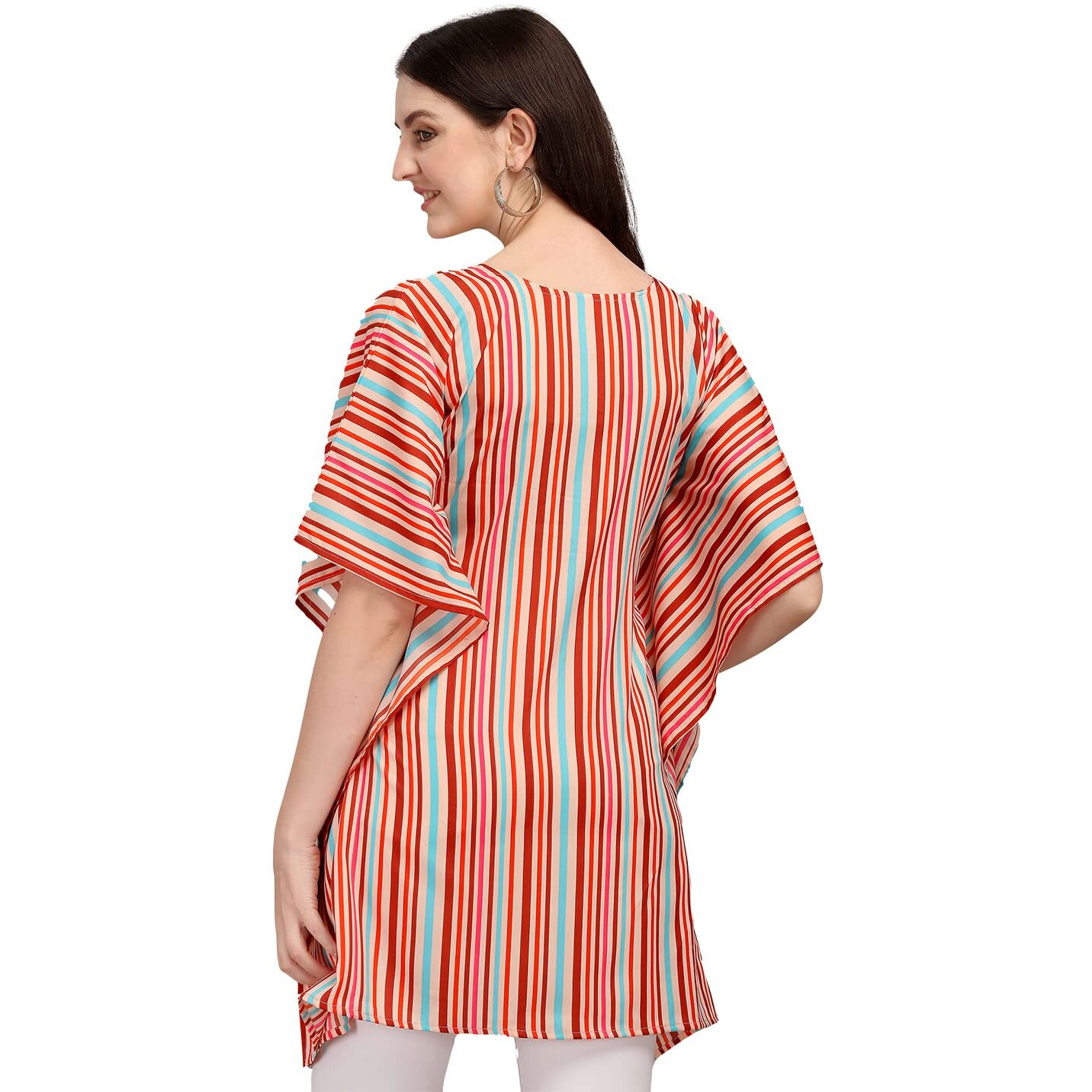 Preneum Women's Striped Regular Fit Kaftan (Kft-3_Pink M)