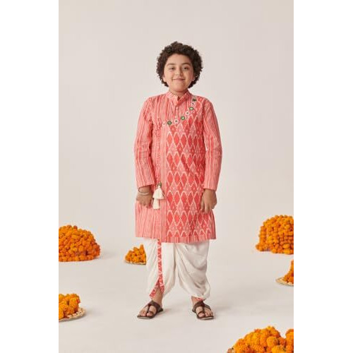 Pspeaches Boys Ethnic Motifs Printed Angrakha Kurta With Dhoti Pants (12-13Years)