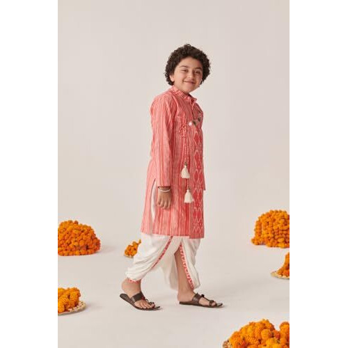 Pspeaches Boys Ethnic Motifs Printed Angrakha Kurta With Dhoti Pants (12-13Years)