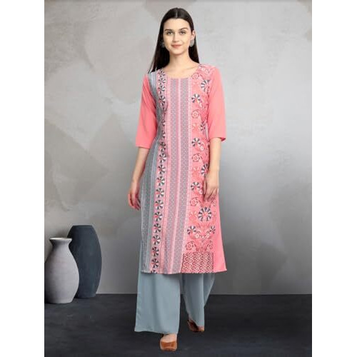 Pinkmint Elegant Printed Crepe Kurti's For Women's Ll Fashionable Kurti Ll Stright Round Neck Kurti (Pack Of 6)