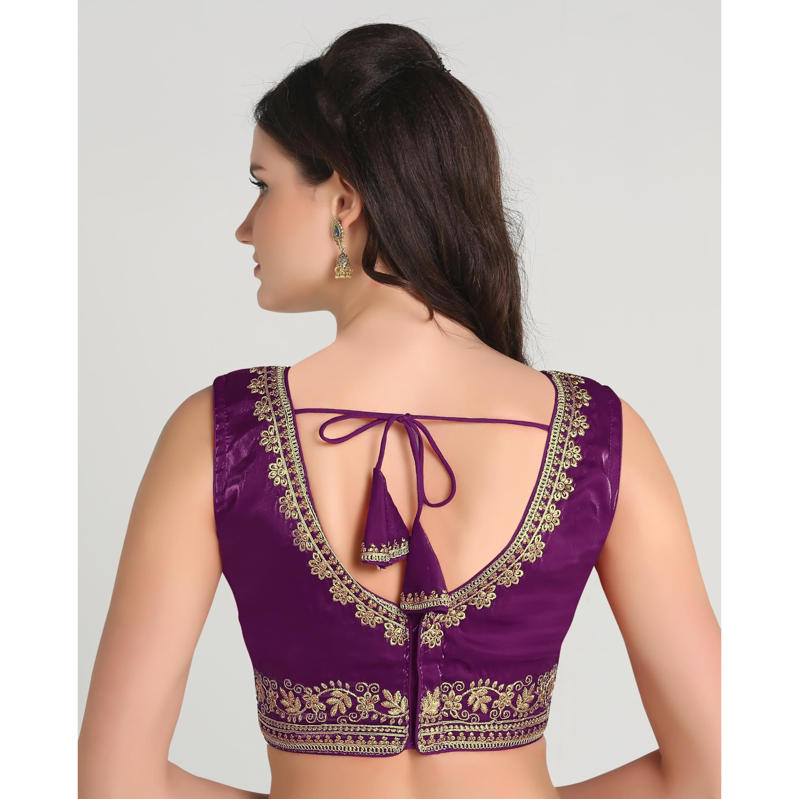 Pujia Mills Women's Sequin Embroidered V Neck Sleeveless Readymade Saree Blouse Indian Ethnic Designer Stitched Readymade Saree Blouse Sleeveless Blouse Readymade Blouse For Women (Wine, 34)