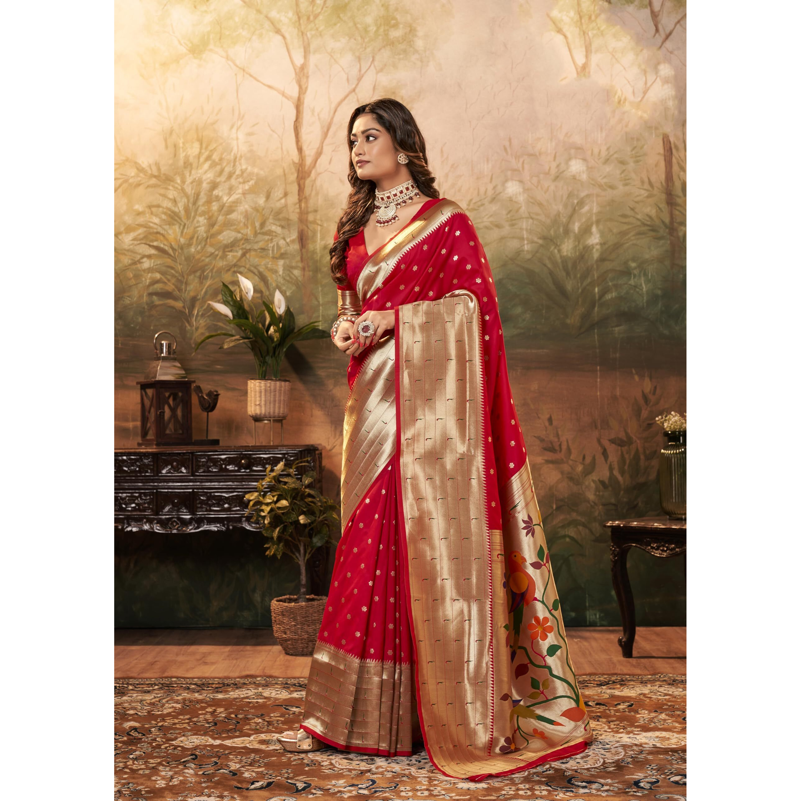 Pujia Mills Woman Pure Paithani Silk Banarasi Saree Indian Ethnic Wear Latest Kanjivaram Banarasi Saree In 2025 Woven Gold Zari Heavy Border With Rich Pallu And Butti Work Pink Saree For Woman
