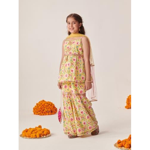 Pspeaches Girl's Cotton Sharara Set (Sha-Yellowmgjaal-10-12Y_Yellow