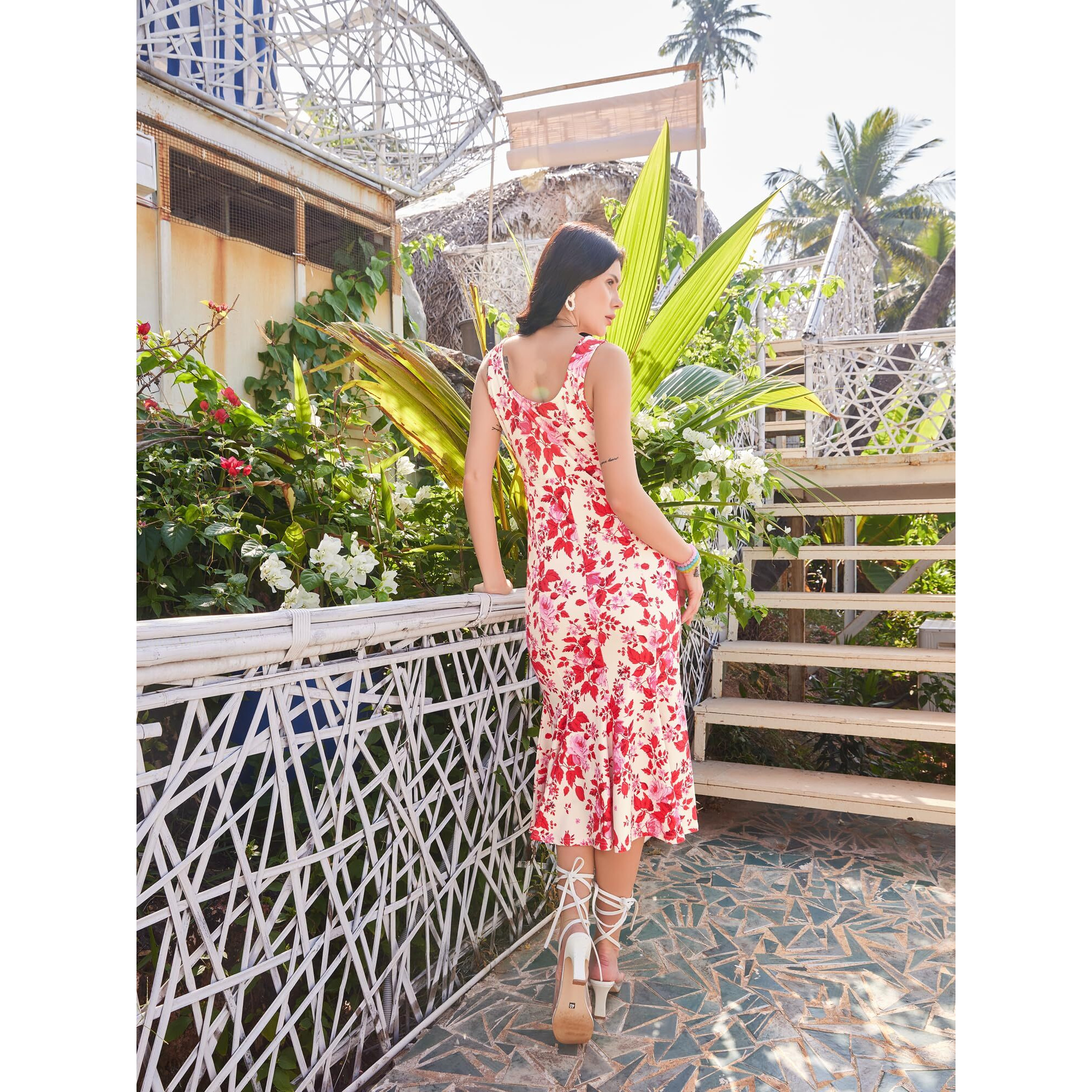 Purvaja Womens Mermaid Midi Length Dress (Wini-027-Rosie_Red_Small)