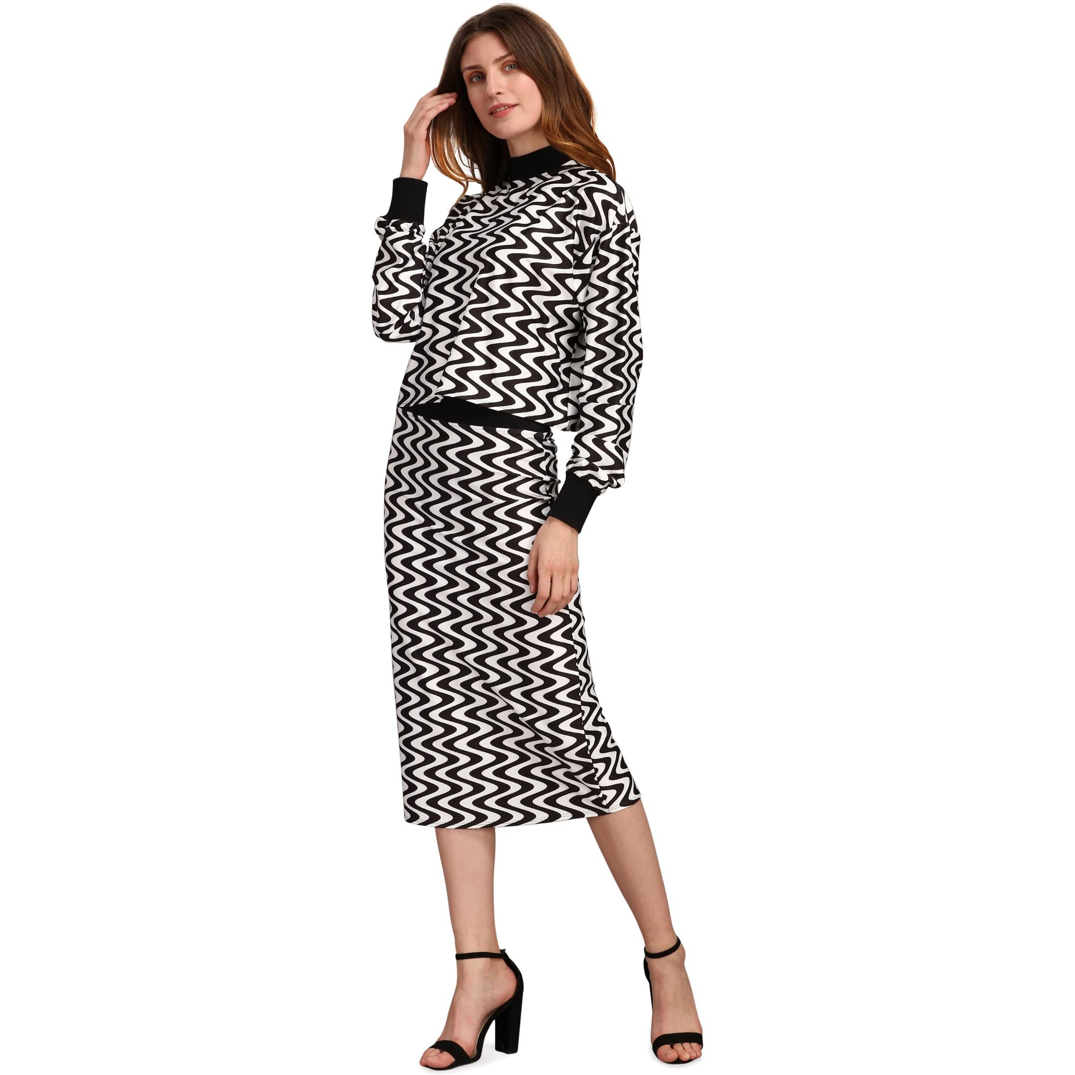 Purvaja Women's Polyester Blend Cocktail Midi Dress (Maxi-029-Waves-Xl_Black