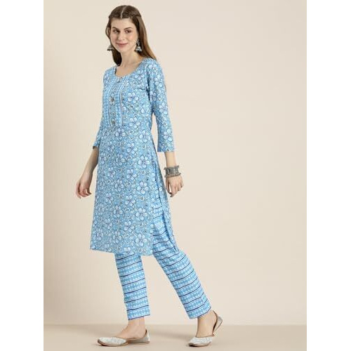 Shiv Textiles Pure Cotton Kurta Set For Women(9002-Sky-L)
