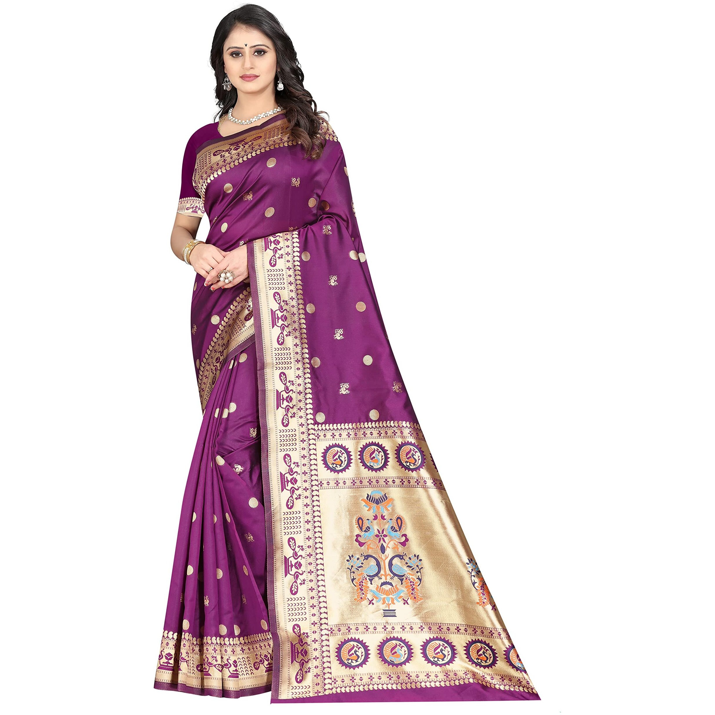 Sugathari Women's Banarasi Saree Pure Kanjivaram Silk Saree Soft New Ladies 2023 Design Wear Pattu Sarees Latest Cotton Party Sari Collections With Blouse Piece For Wedding Sadi (Sam Pari-103 Wine)