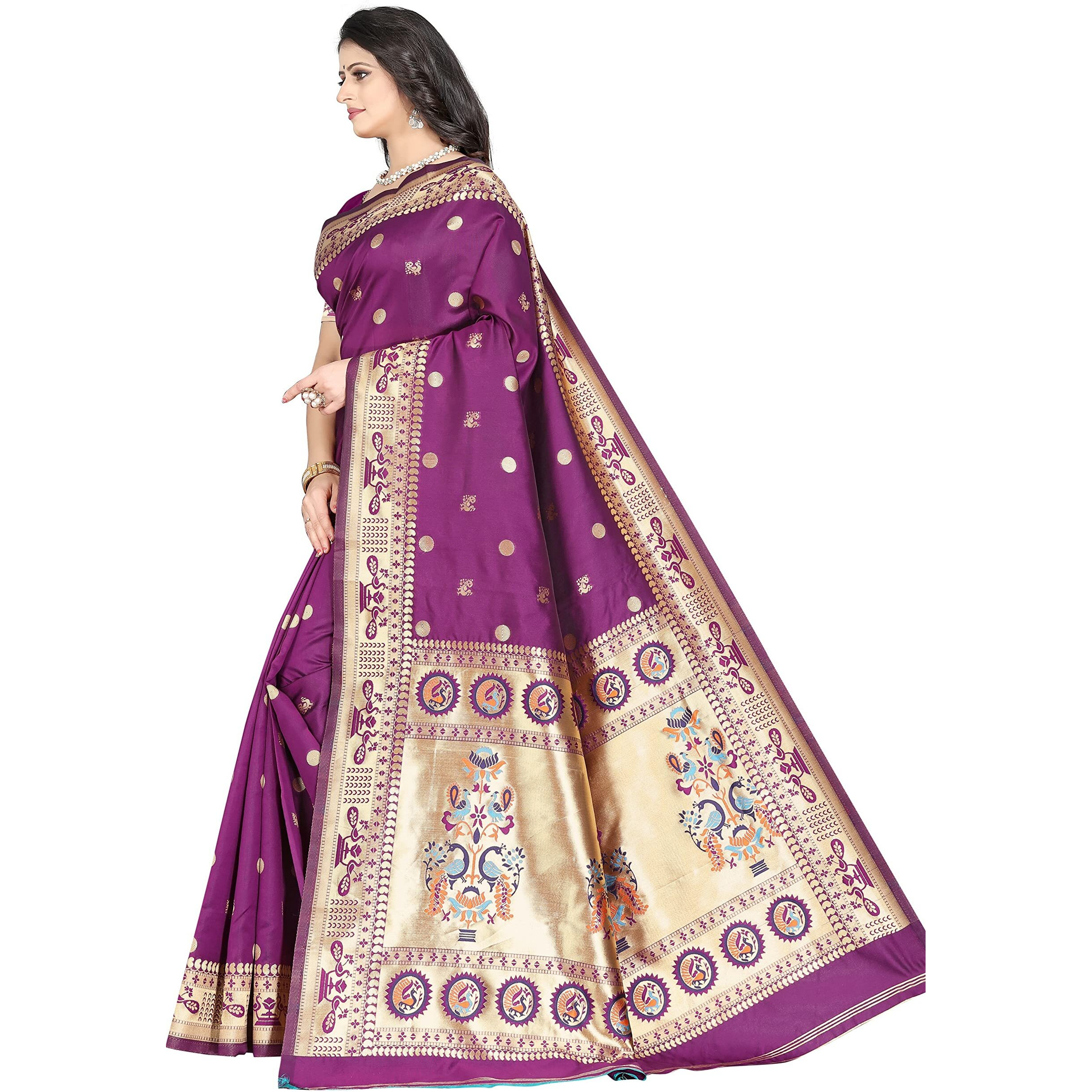 Sugathari Women's Banarasi Saree Pure Kanjivaram Silk Saree Soft New Ladies 2023 Design Wear Pattu Sarees Latest Cotton Party Sari Collections With Blouse Piece For Wedding Sadi (Sam Pari-103 Wine)