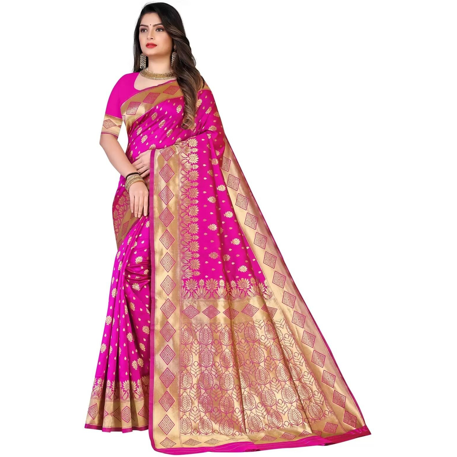 Sugathari Women's Banarasi Saree Pure Kanjivaram Silk Saree Soft New Ladies 2023 Design Wear Pattu Sarees Latest Cotton Party Sari Collections With Blouse Piece For Wedding Sadi (Pari 181 Pink)