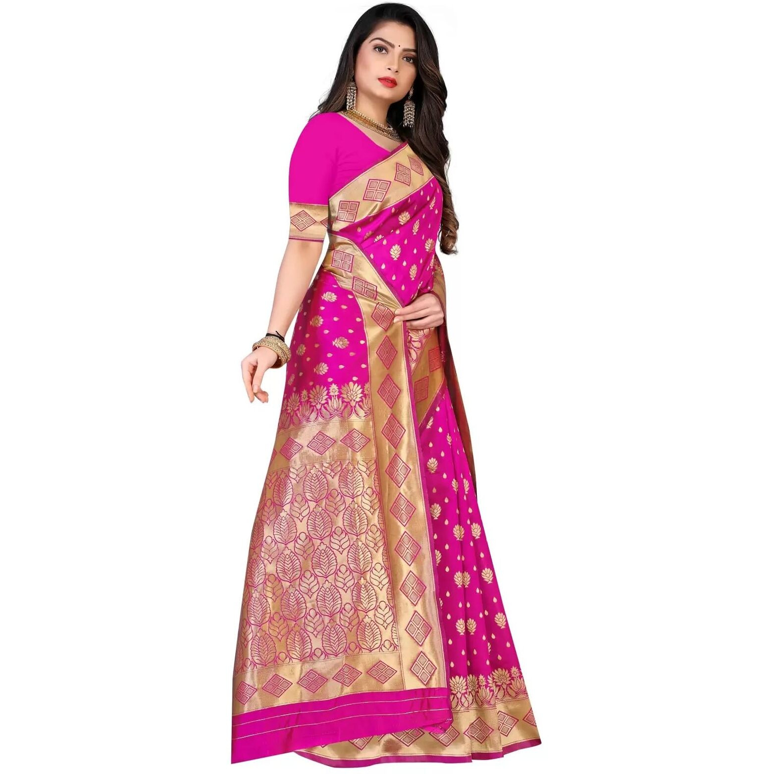 Sugathari Women's Banarasi Saree Pure Kanjivaram Silk Saree Soft New Ladies 2023 Design Wear Pattu Sarees Latest Cotton Party Sari Collections With Blouse Piece For Wedding Sadi (Pari 181 Pink)