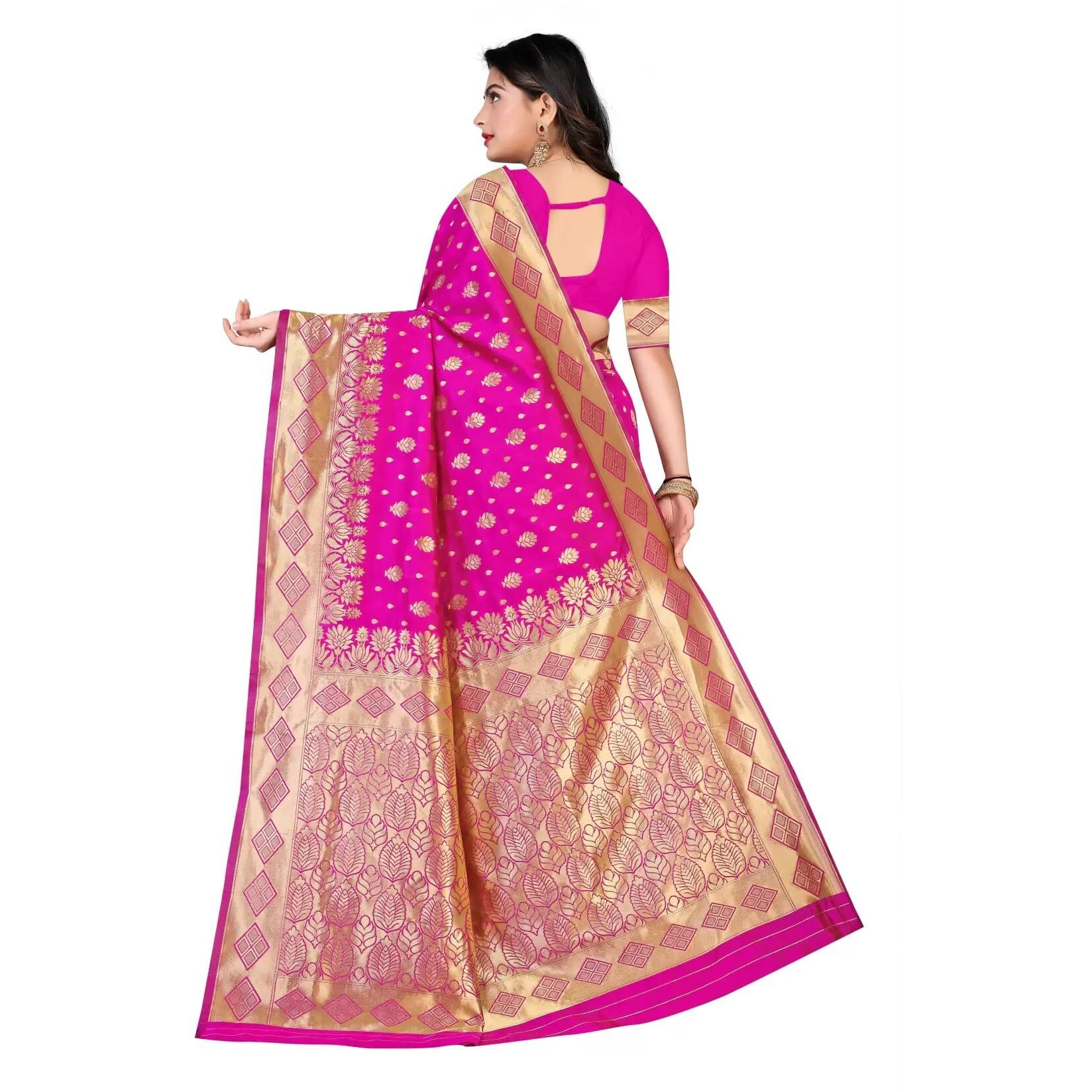 Sugathari Women's Banarasi Saree Pure Kanjivaram Silk Saree Soft New Ladies 2023 Design Wear Pattu Sarees Latest Cotton Party Sari Collections With Blouse Piece For Wedding Sadi (Pari 181 Pink)