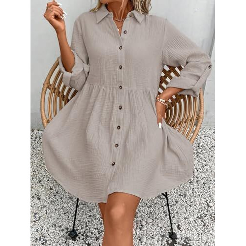 Tadkee Women's Polyester Classic Above The Knee Casual Dress (Fn-Pop-Dress-131-Cream-M_Cream