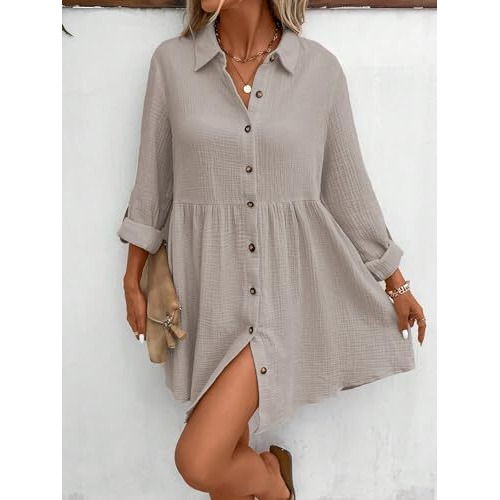Tadkee Women's Polyester Classic Above The Knee Casual Dress (Fn-Pop-Dress-131-Cream-M_Cream