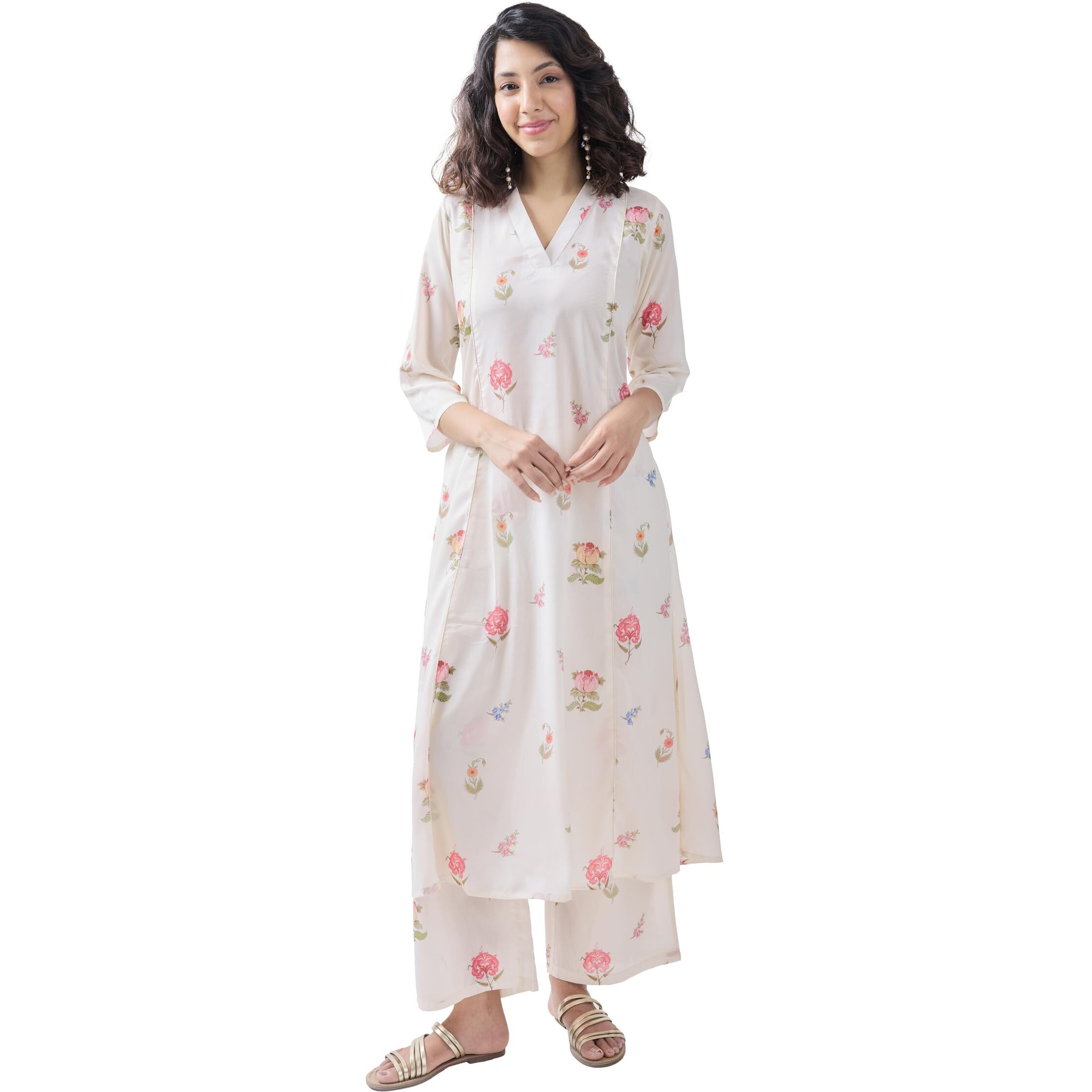 Toochki Salwar Suit For Women | Two Piece | Cotton | White Floral Printed | Rayon | Ethnic