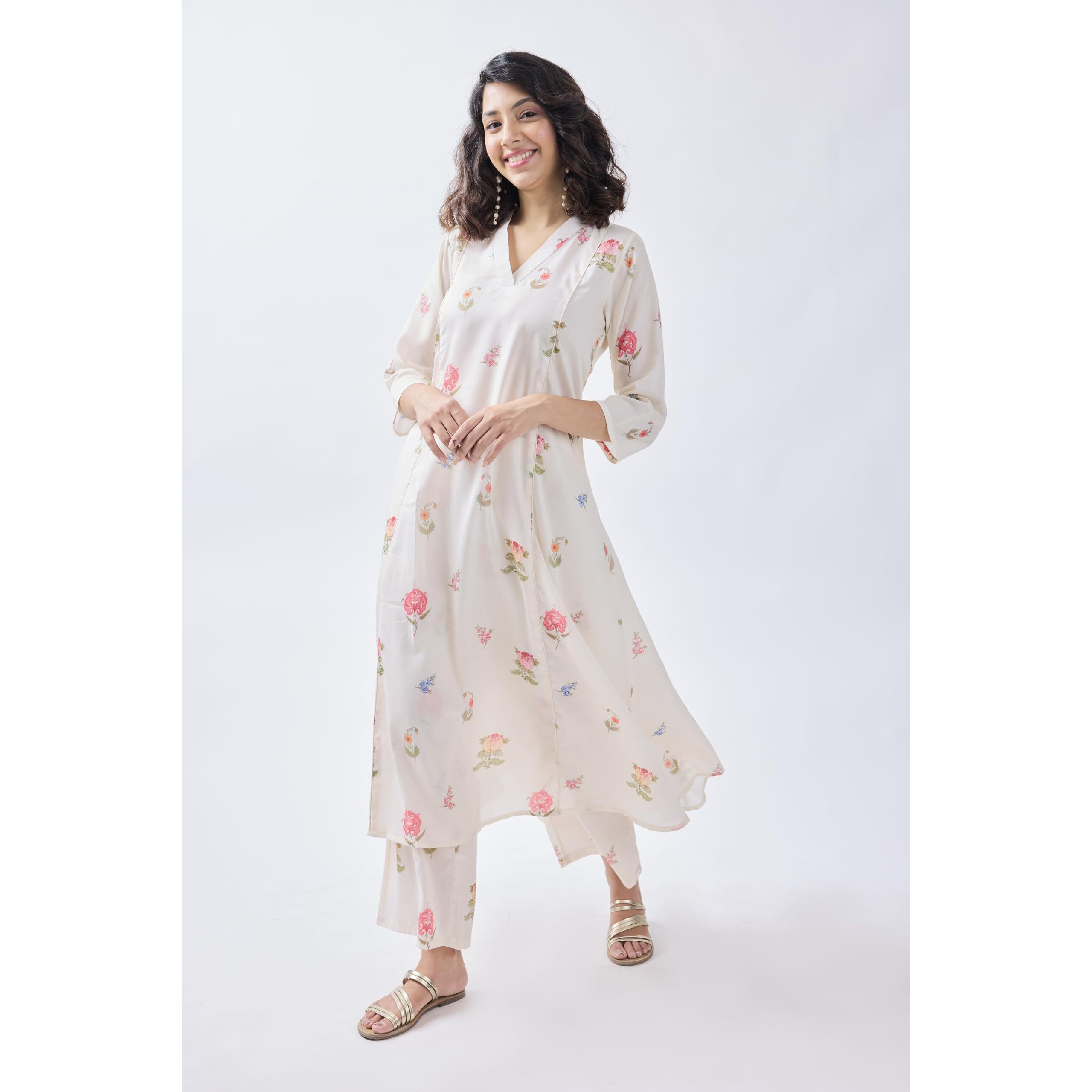 Toochki Salwar Suit For Women | Two Piece | Cotton | White Floral Printed | Rayon | Ethnic