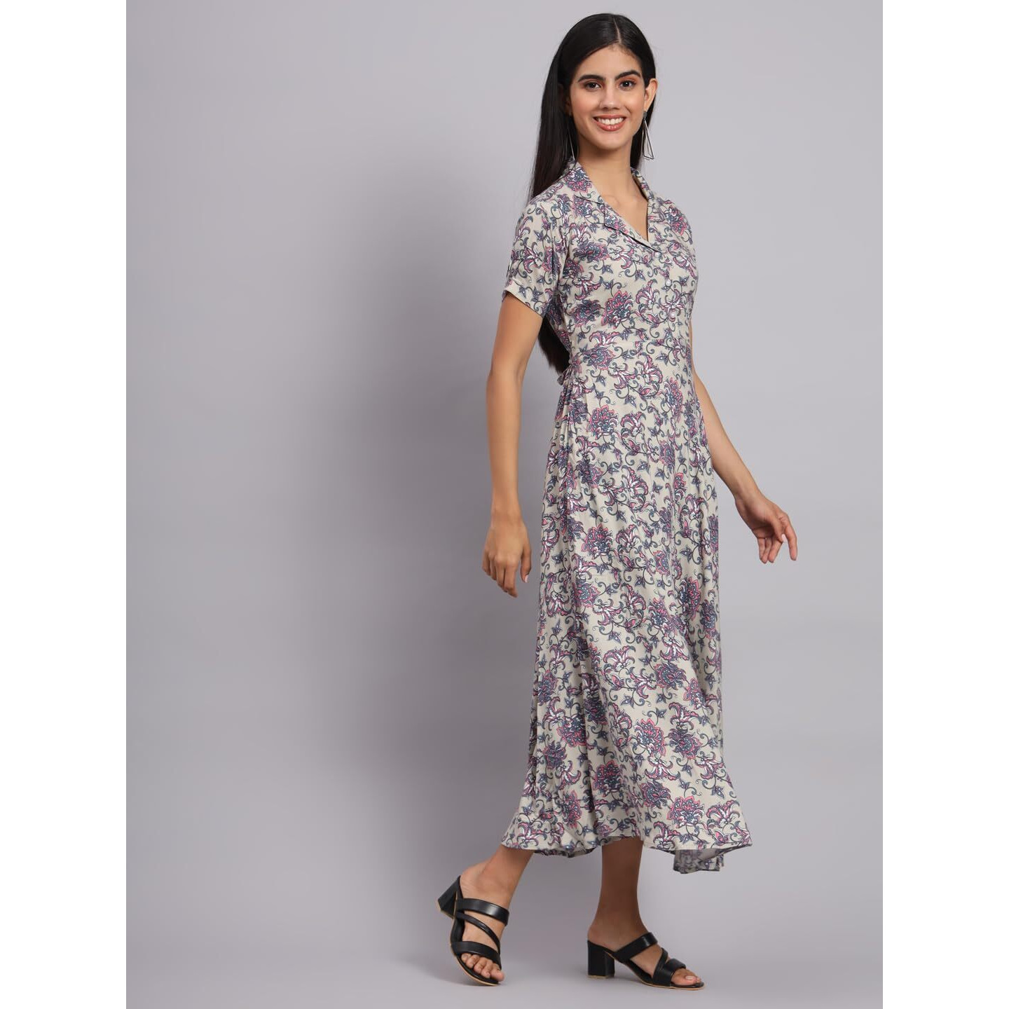Tissu Women's Grey Floral Printed Fit & Flare Dress 2241_Grey_S