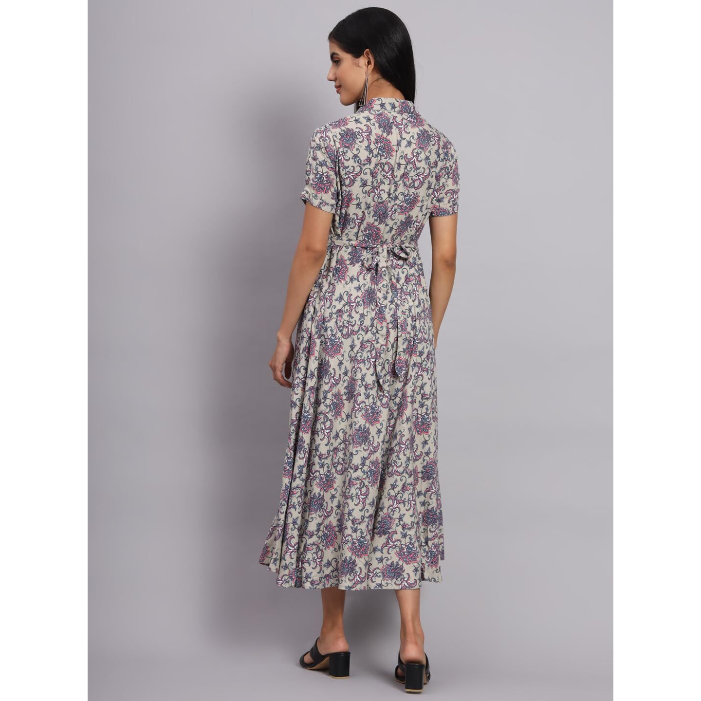 Tissu Women's Grey Floral Printed Fit & Flare Dress 2241_Grey_S
