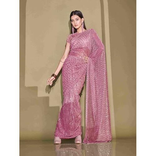 Womanista Women's Women Ready To Wear Saree Ll Women Lycra Saree Ll Women Pre Draped Saree Ll Women One Minute Saree Ll Un-Stitched Blouse Saree