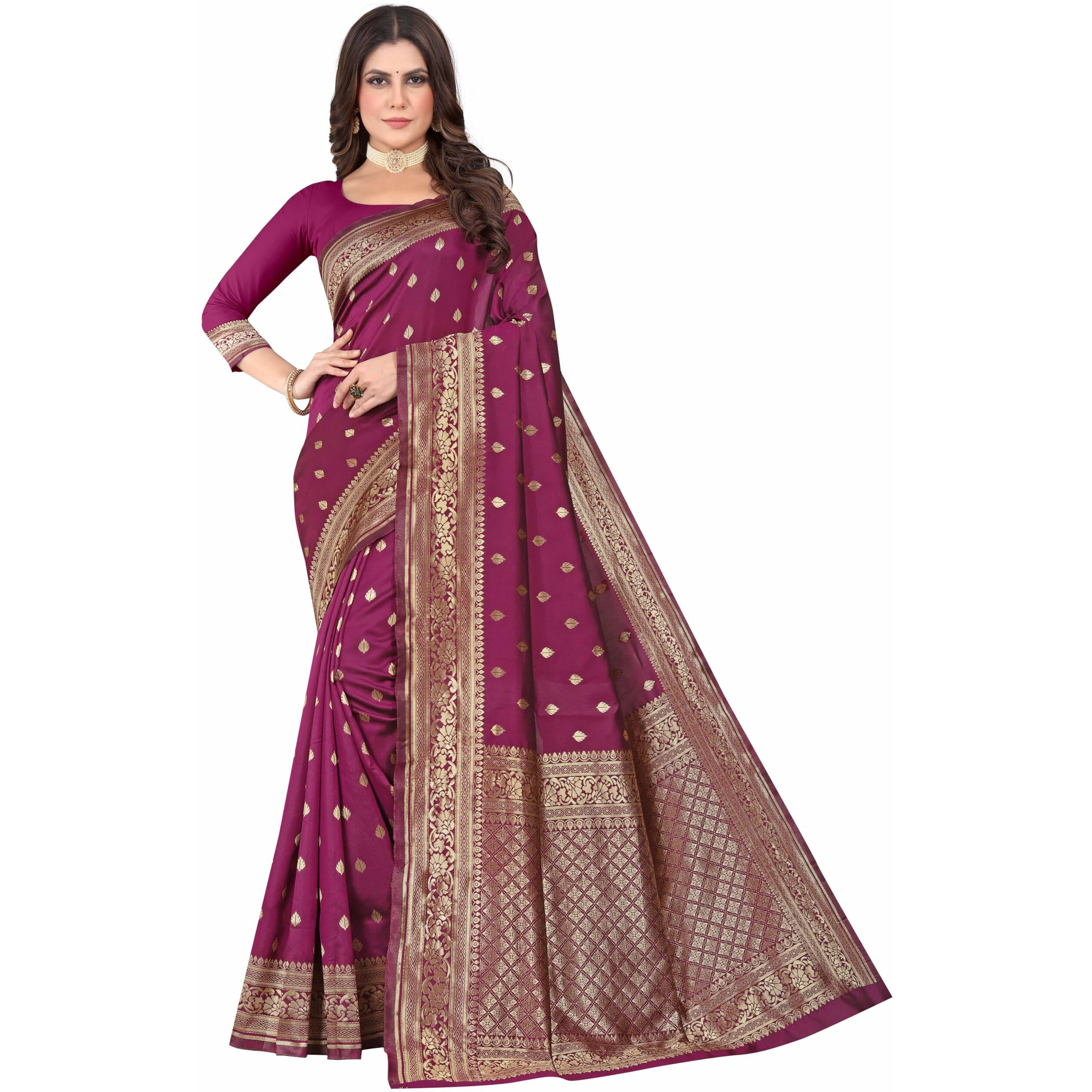 Sugathari Women's Banarasi Saree Pure Kanjivaram Silk Saree Soft New Ladies 2023 Design Wear Pattu Sarees Latest Cotton Party Sari Collections With Blouse Piece For Wedding Sadi (Sam Pari-160 Wine)