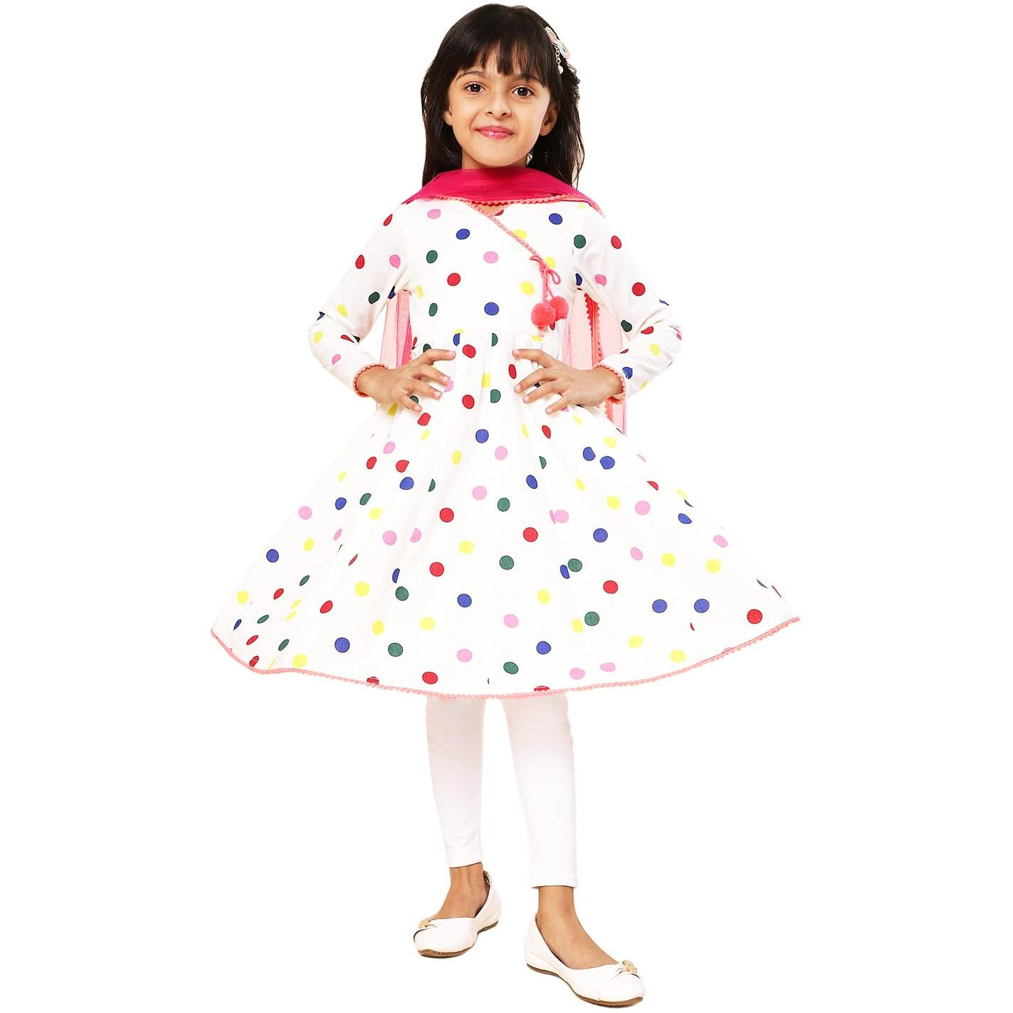 A.T.U.N. (All Things Uber Nice) Girls Printed Angrakha Pure Cotton Kurta With Leggings & Dupatta