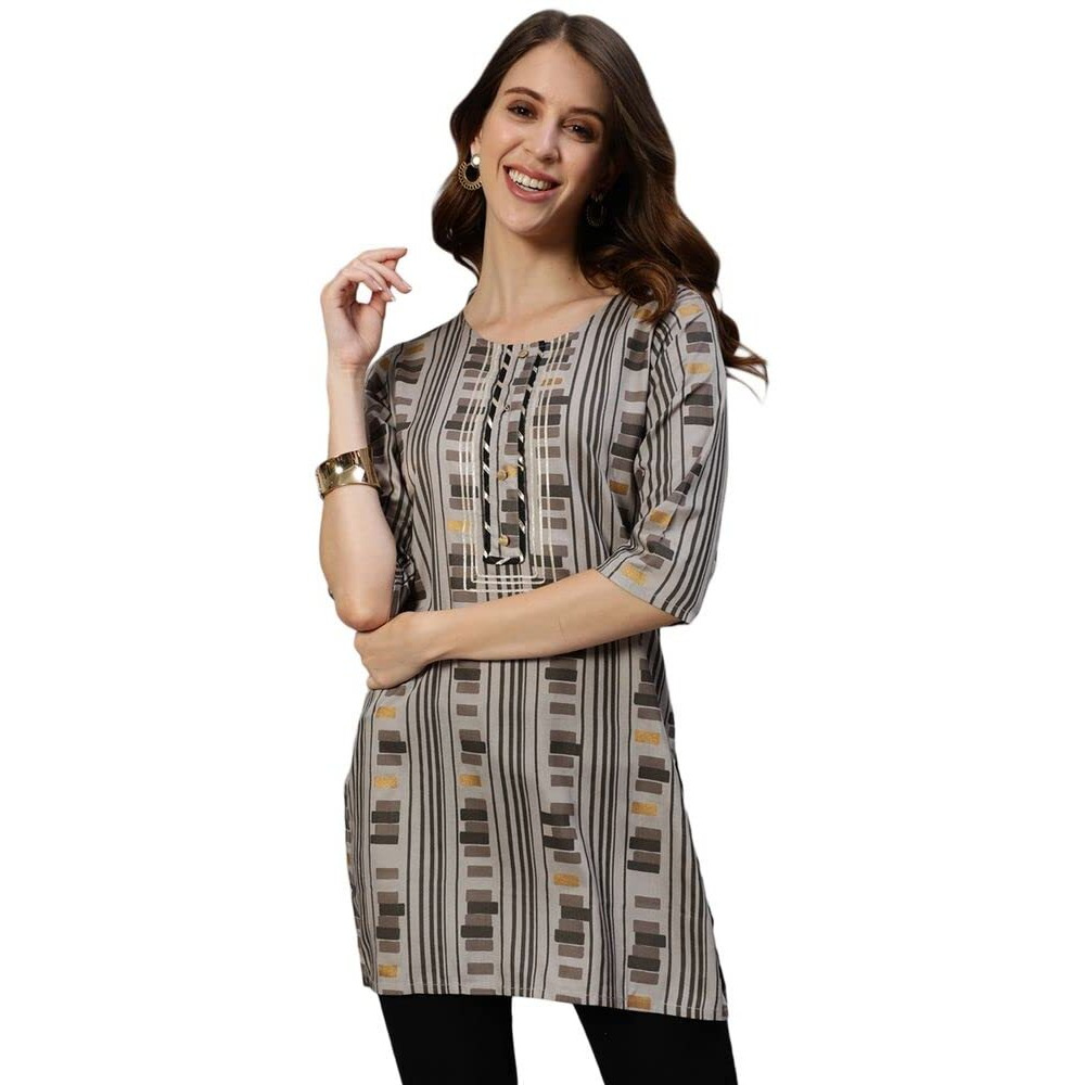 Anubhutee Women's Rayon Grey Geometric Printed Straight Kurti