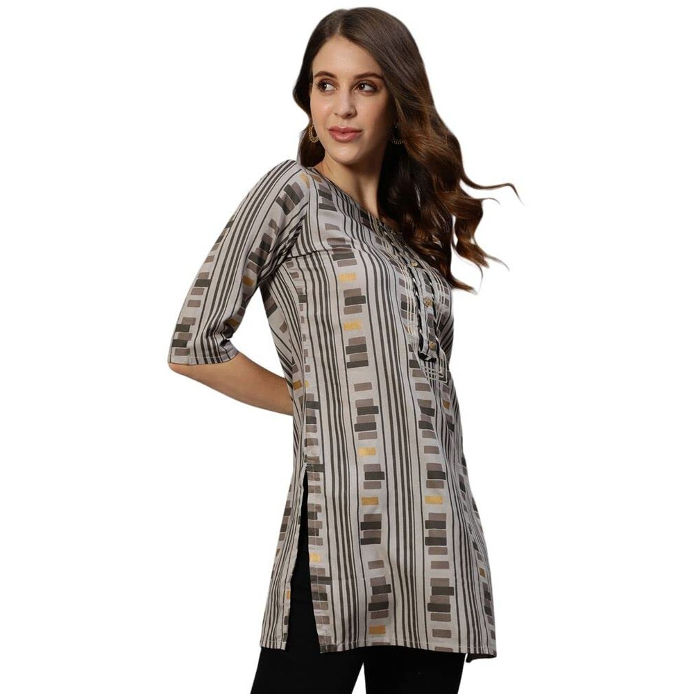 Anubhutee Women's Rayon Grey Geometric Printed Straight Kurti